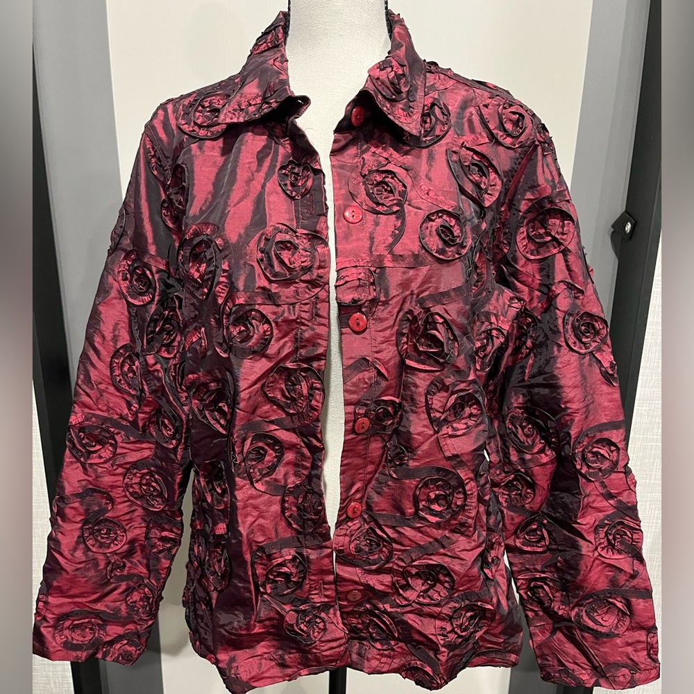 Scott Taylor Red/Burgundy Button-Up Blouse Medium - Picture 2 of 5